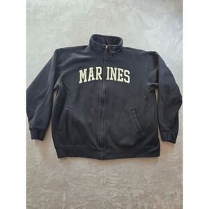 Vintage Marines Sweatshirt Mens XL Black Full Zip Fleece Jacket Pro Weave *Read